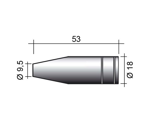 Fúvóka MIG 150A /MC17/145.0123-ZVAR/ 53mm/9.5mm/éles kúpos