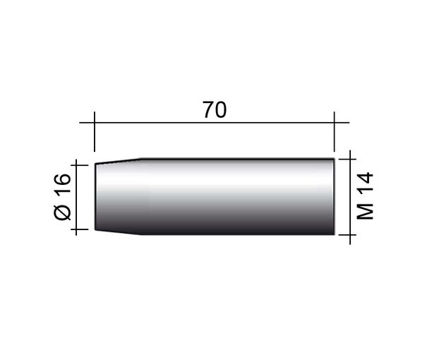 MIG fúvóka 250A M14 nikkelezett /145.D011-ZVAR/ 70mm/16mm/kúpos