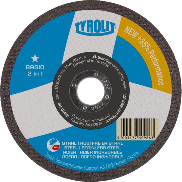 Vágókorong TYROLIT Basic 115x1,6x22,23mm A46Q-BFB (34332872) (222899) acél/rozsdamentes acél